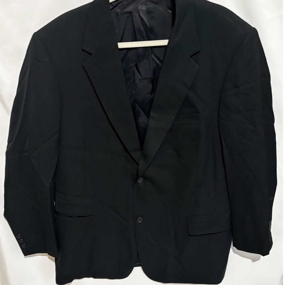 Evan Picone Mens 100% Wool Black Two Button Blazer Suit Jacket 44R quiet Luxury